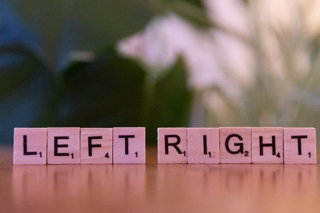 A Wooden Block Spelling Left Right On A Table