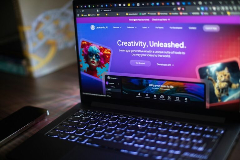 A Laptop Shows A Website About Ai Creativity.