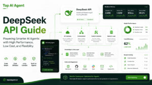Deepseek Api Guide: Features, Pricing, Models, And Ai Agent Development (2026) 116 | Ai Agent A Futuristic Ai Infrastructure Dashboard Showing Deepseek-Powered Coding Agents Connected To Vector Databases, Orchestration Systems, Api Pipelines, And Realtime Monitoring Interfaces Using The Green-And-White Top Ai Agent Visual Style.